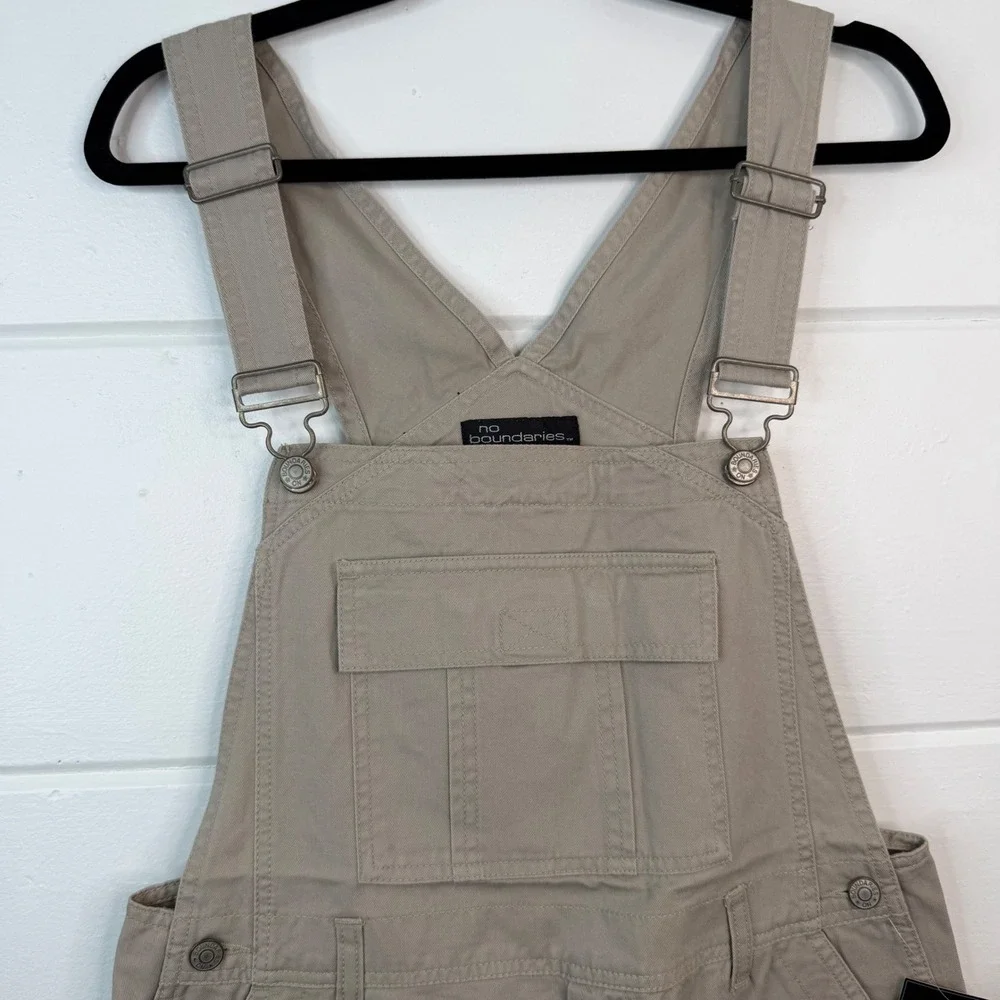 Vintage Overalls Y2K Khaki‎ Shortalls Large Juniors No Boundaries 100% Cotton